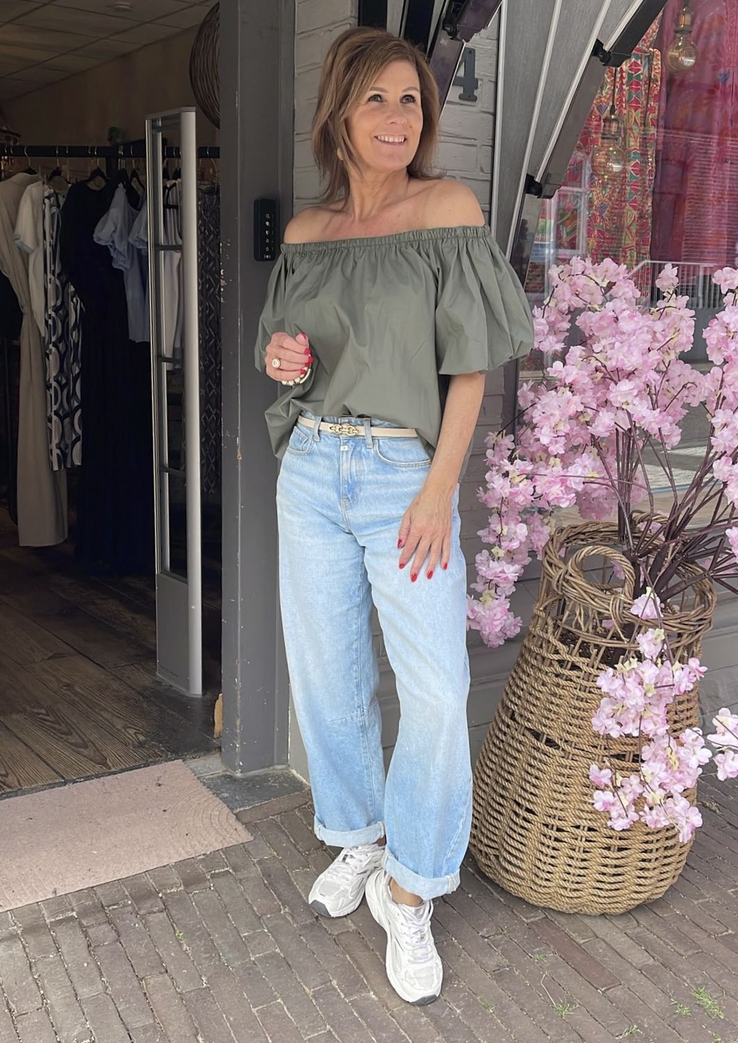 Uni Blouse met Pofmouw - Kaki