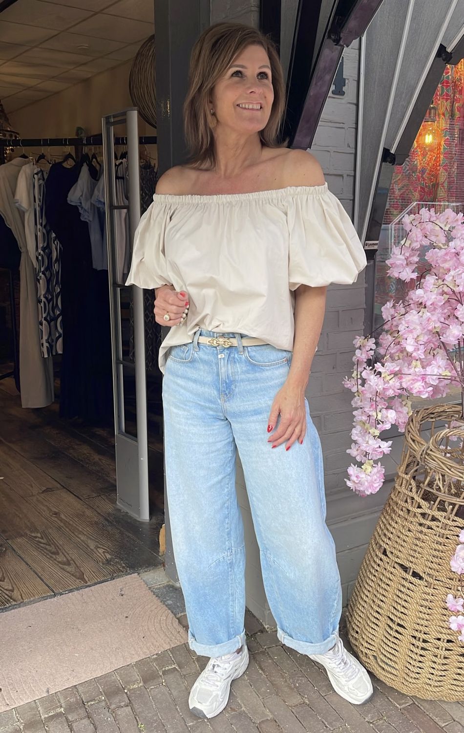 Uni Blouse met Pofmouw - Beige