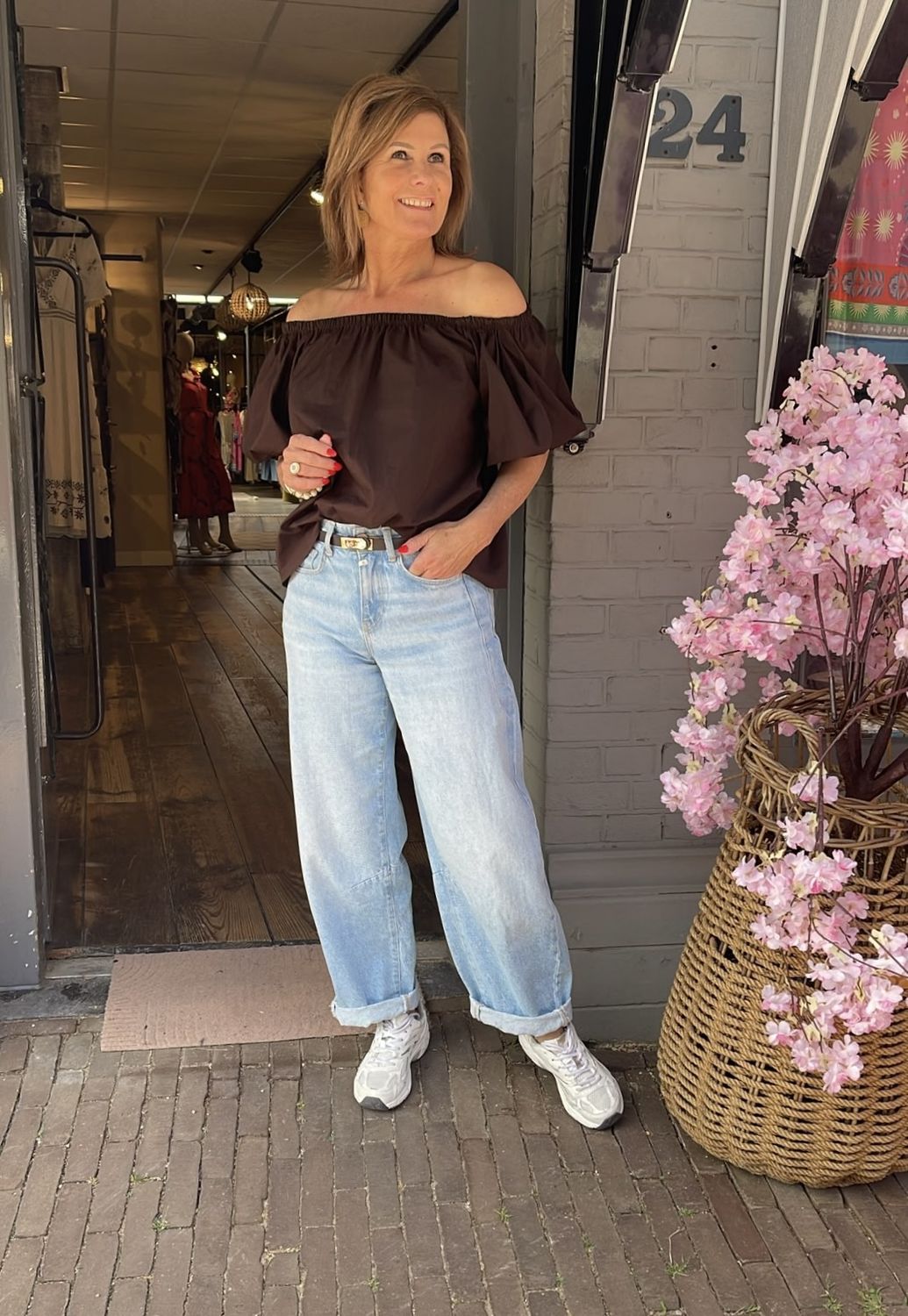 Uni Blouse met Pofmouw - Choco