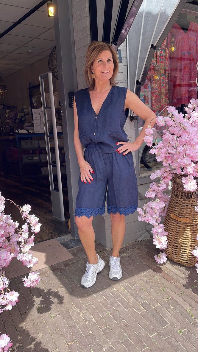 Linnen Korte Broek Donkerblauw