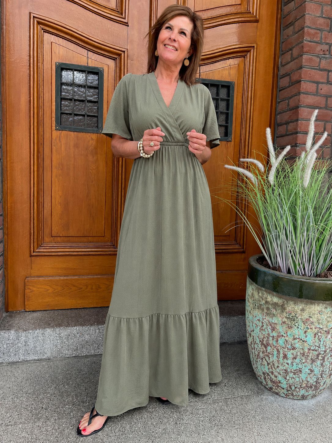 Maxi Jurk Kaki Uni