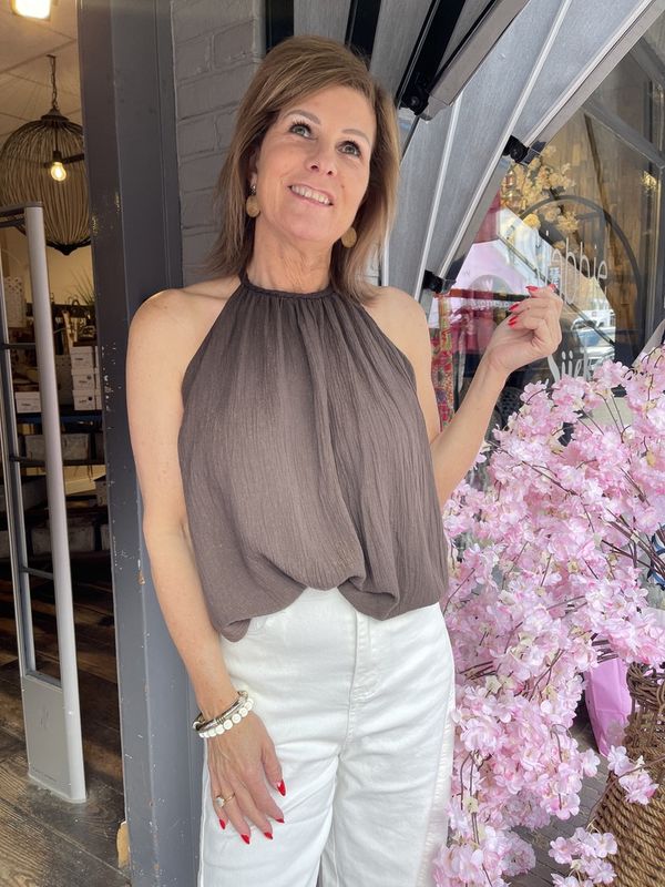 Viscose haltertop met gevlochten detail