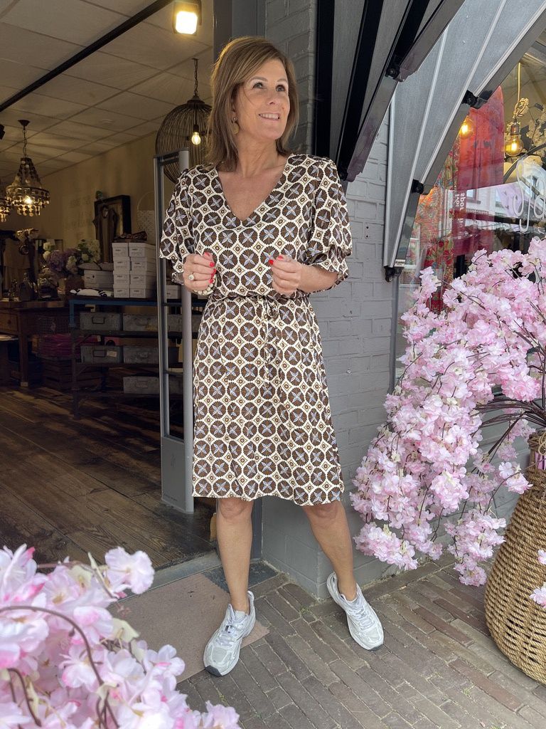 Jurk met Retro Bloemenprint - Choco