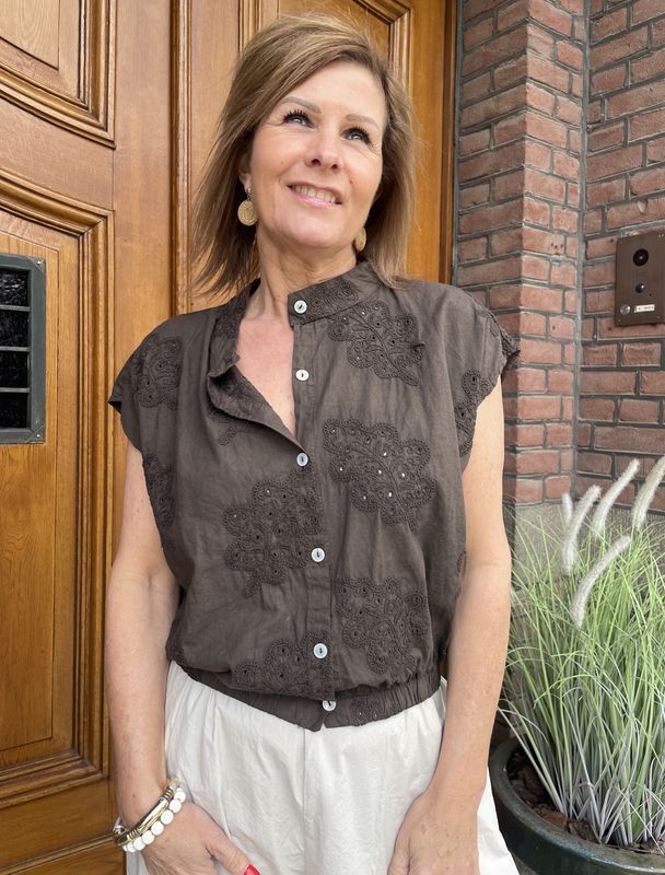 Broderie Ballon Blouse - Choco Bruin
