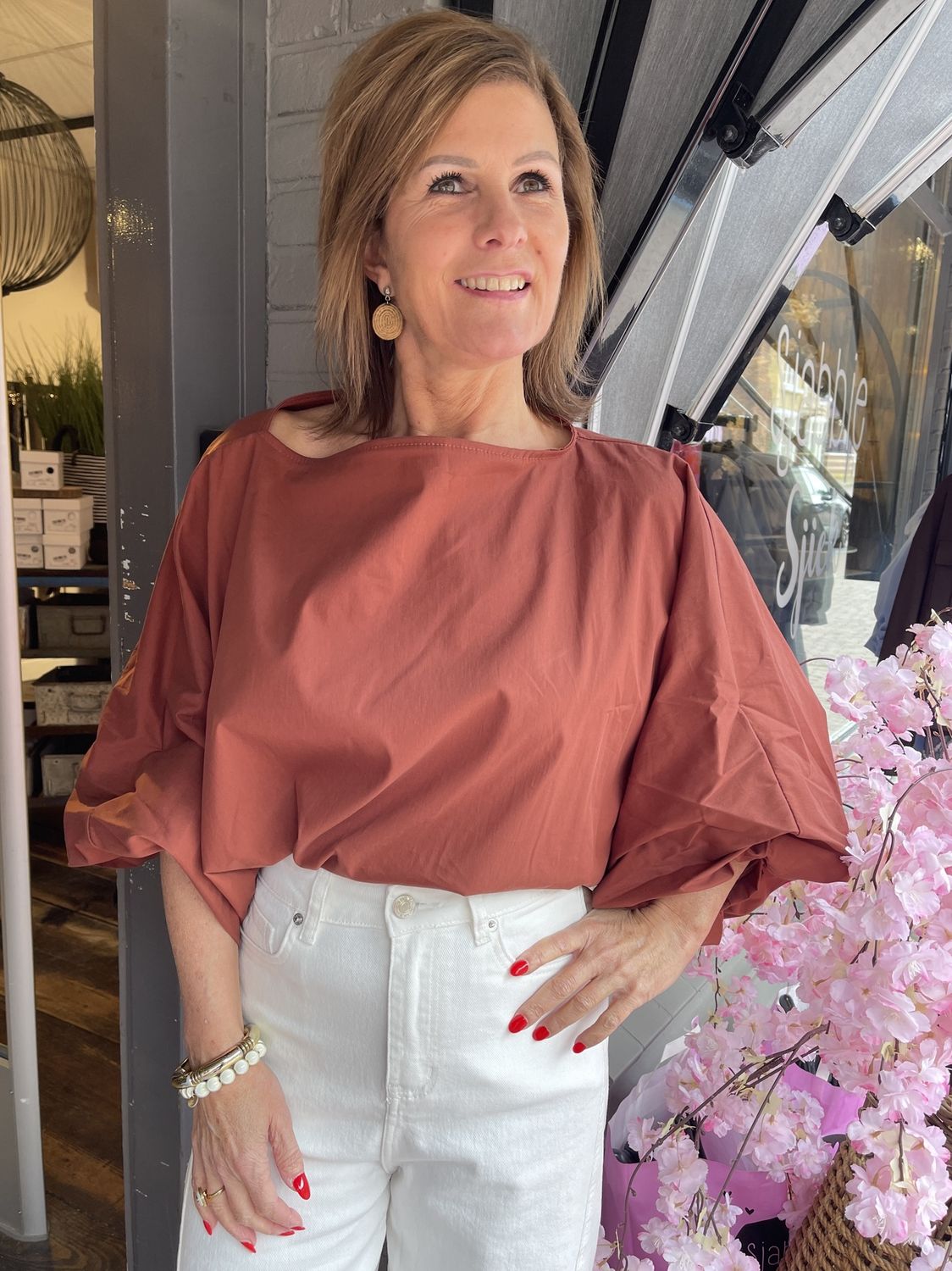 Blouse met Ballonmouw - Brique