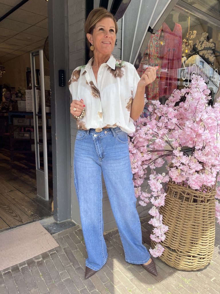Wide Leg Jeans met Schuine Knoop