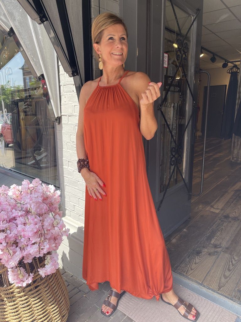 Viscose Jurk - Satijn Look - Roest