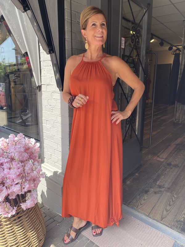 Viscose Jurk - Satijn Look - Roest