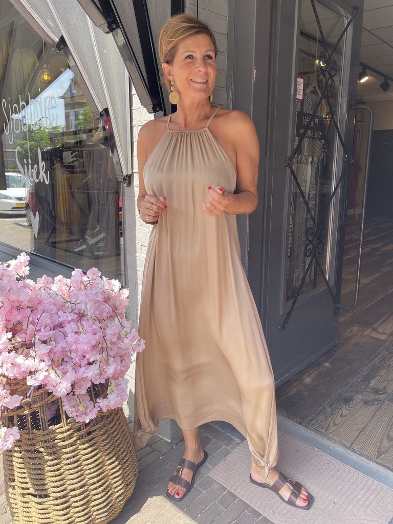 Viscose Jurk - Satijn Look - Camel