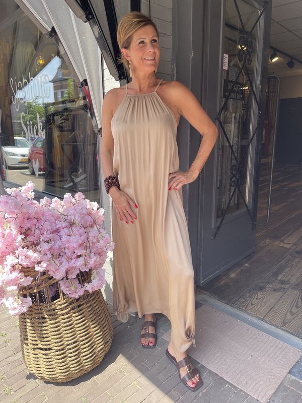 Viscose Jurk - Satijn Look - Camel