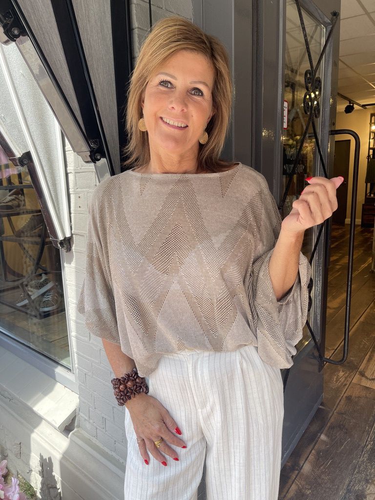 Gehaakte Sweater met Ballonmouw - Taupe