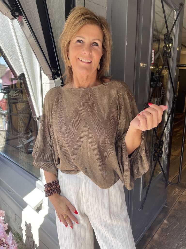 Gehaakte Sweater met Ballonmouw - Bruin