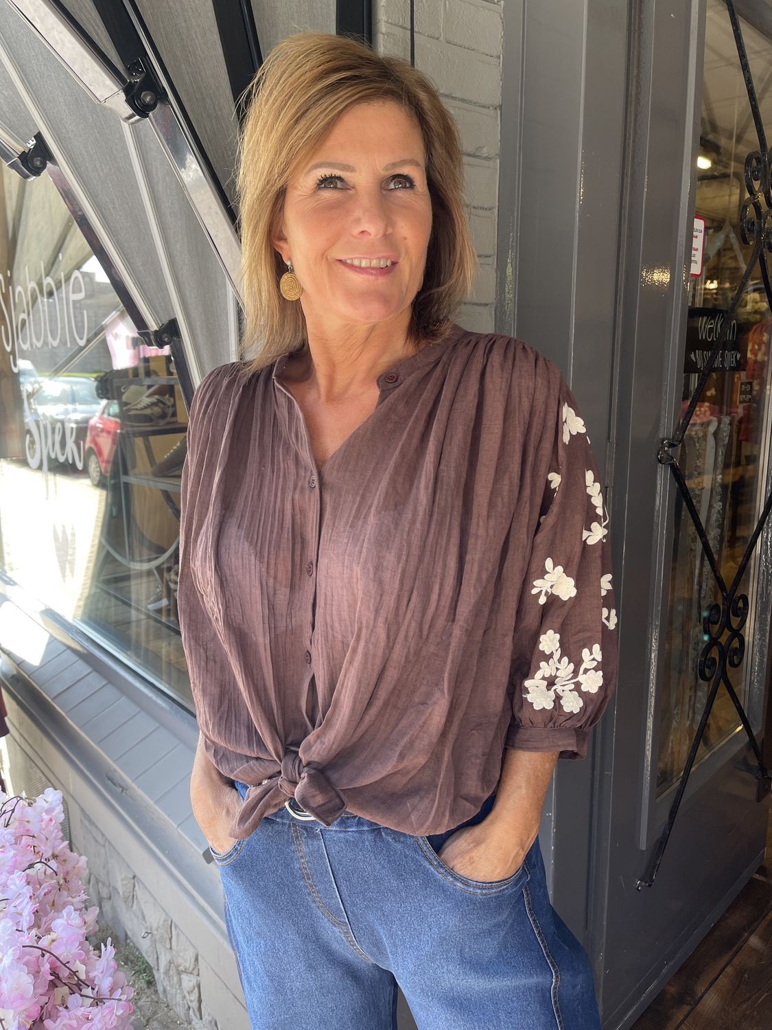 Blouse met Bloemenmouw - Choco