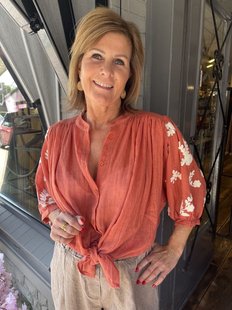 Blouse met Bloemenmouw - Roest