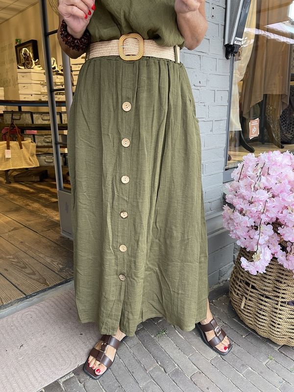 Viscose Rok met Riem - Kaki