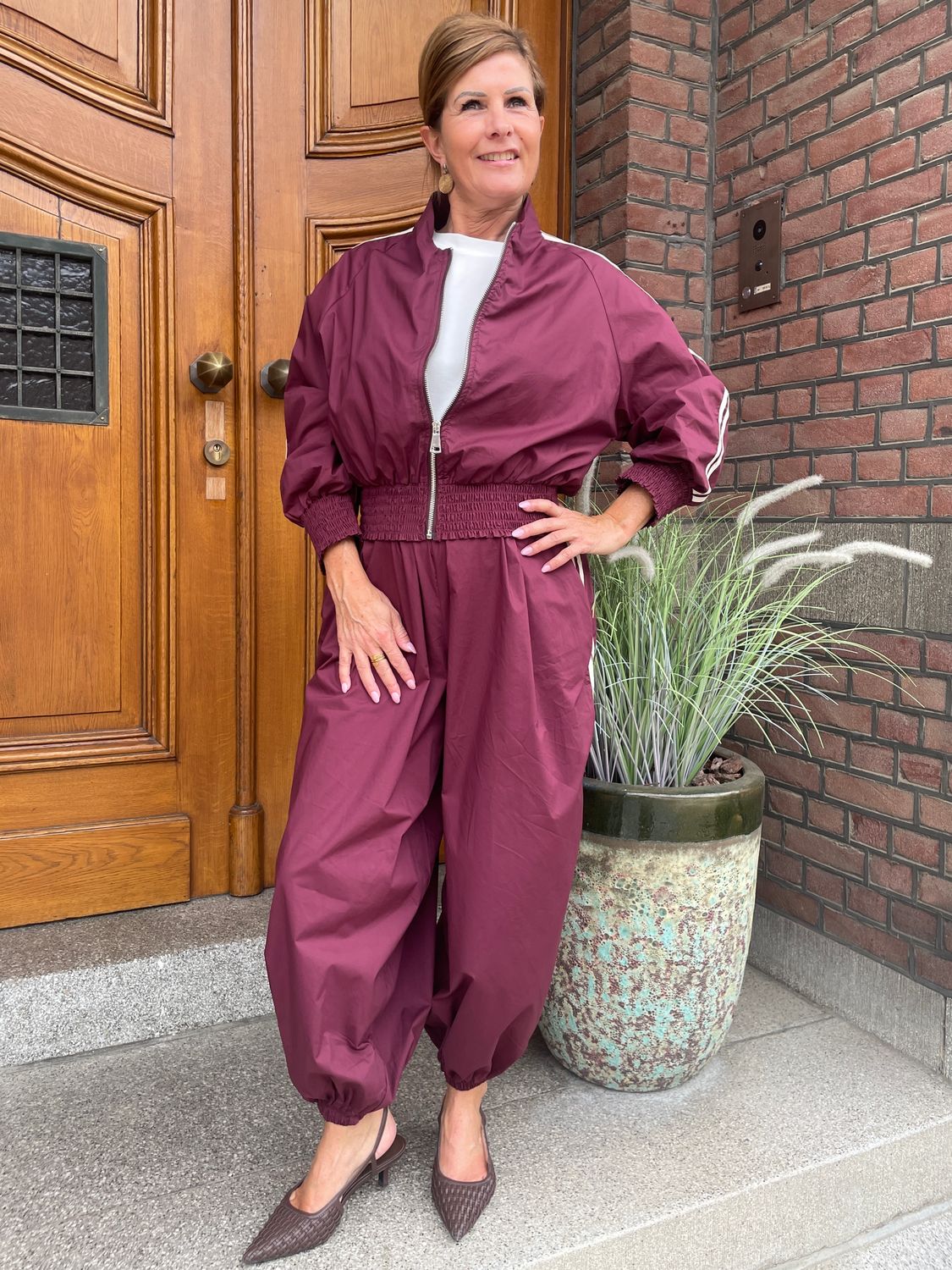 SET - Bomber met Ballonbroek - BORDEAUX met STREEP