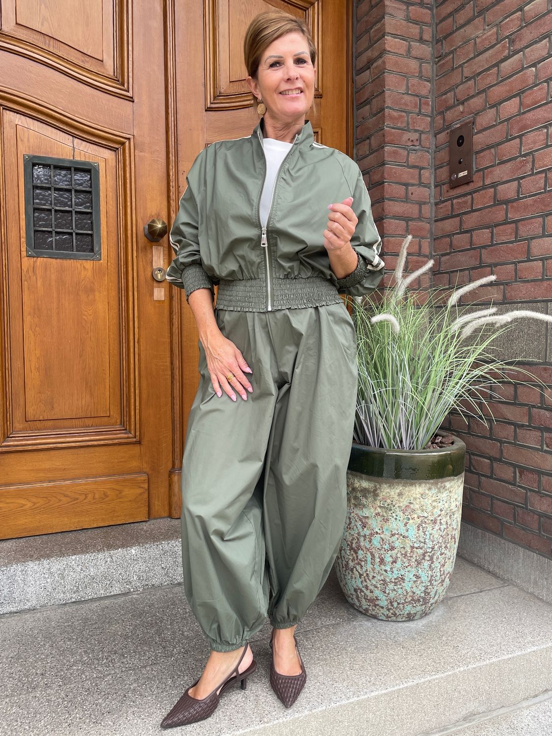 SET - Bomber met Ballonbroek - KHAKI met STREEP