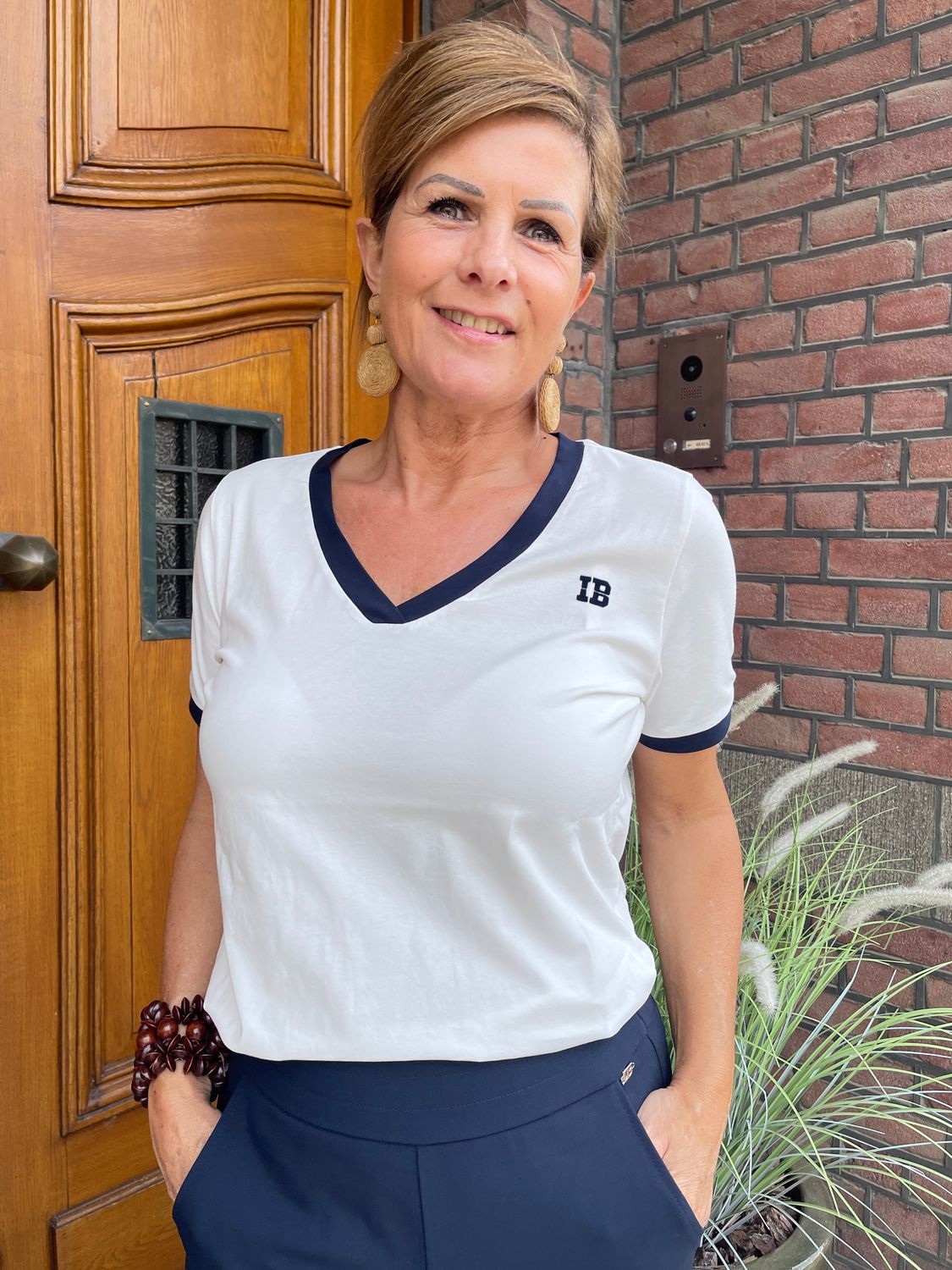 Tshirt HAYLEN - Offwhite / Donkerblauw
