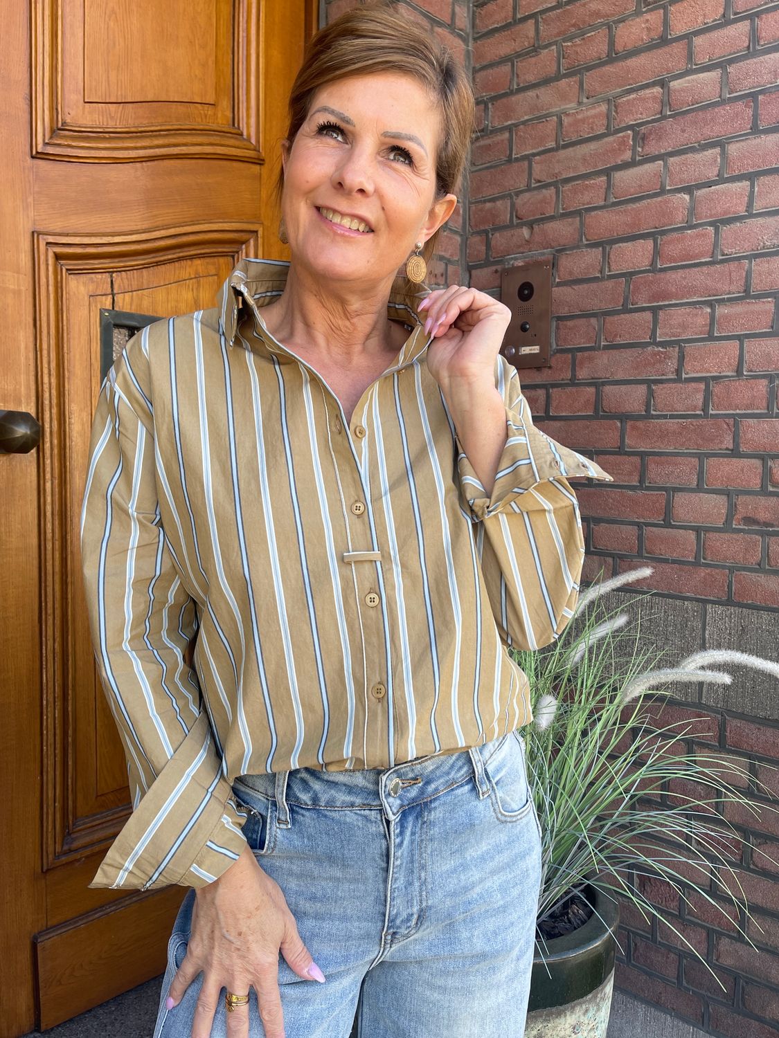 BLOUSE VAIGON - Camel stripe