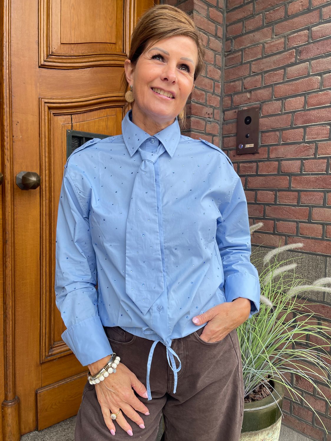 Blouse Aroa met Stropdas - Lichtblauw