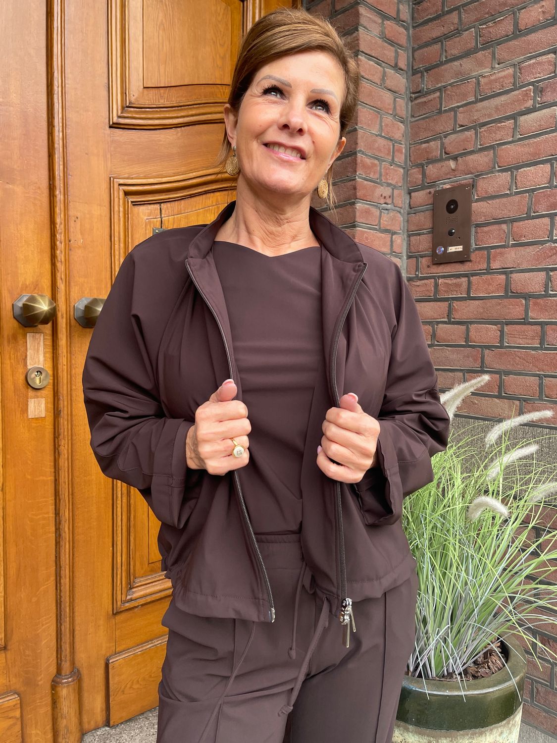 Eliana Bomber Jack - Chocolade Bruin - Travellerstof