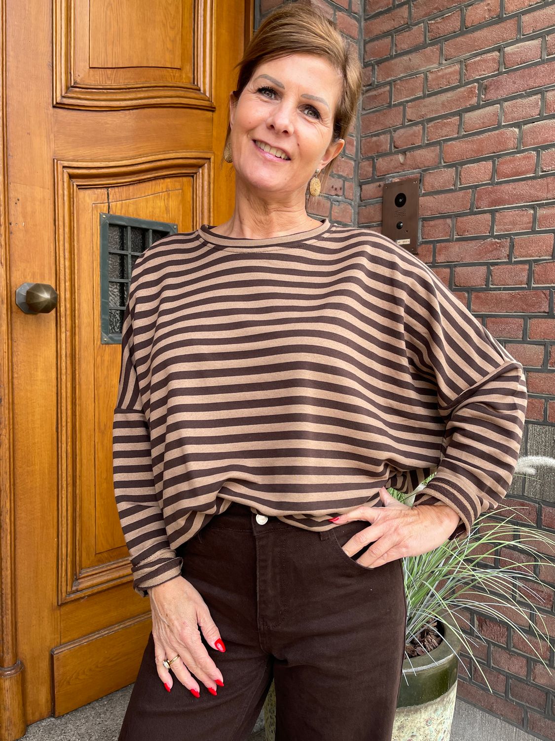 SWEATER Gestreept - Camel/Choco
