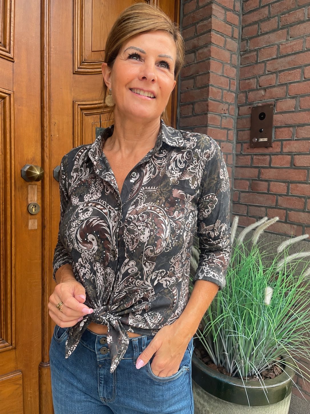 Blouse met Paisleyprint - Kaki
