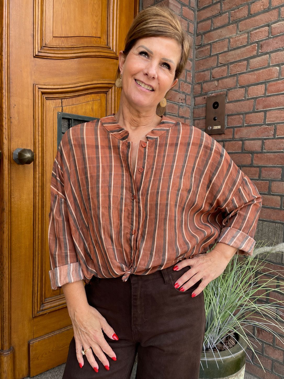 Blouse met Strepen - Brique