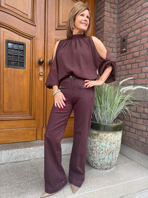 Jeans - Bordeaux - met Gesp detail