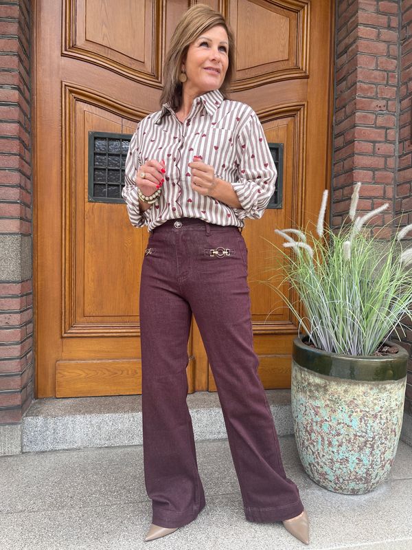 Jeans - Bordeaux - met Gesp detail