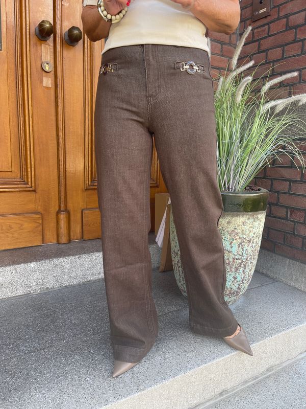 Jeans - Chocolade Bruin - met Gesp detail