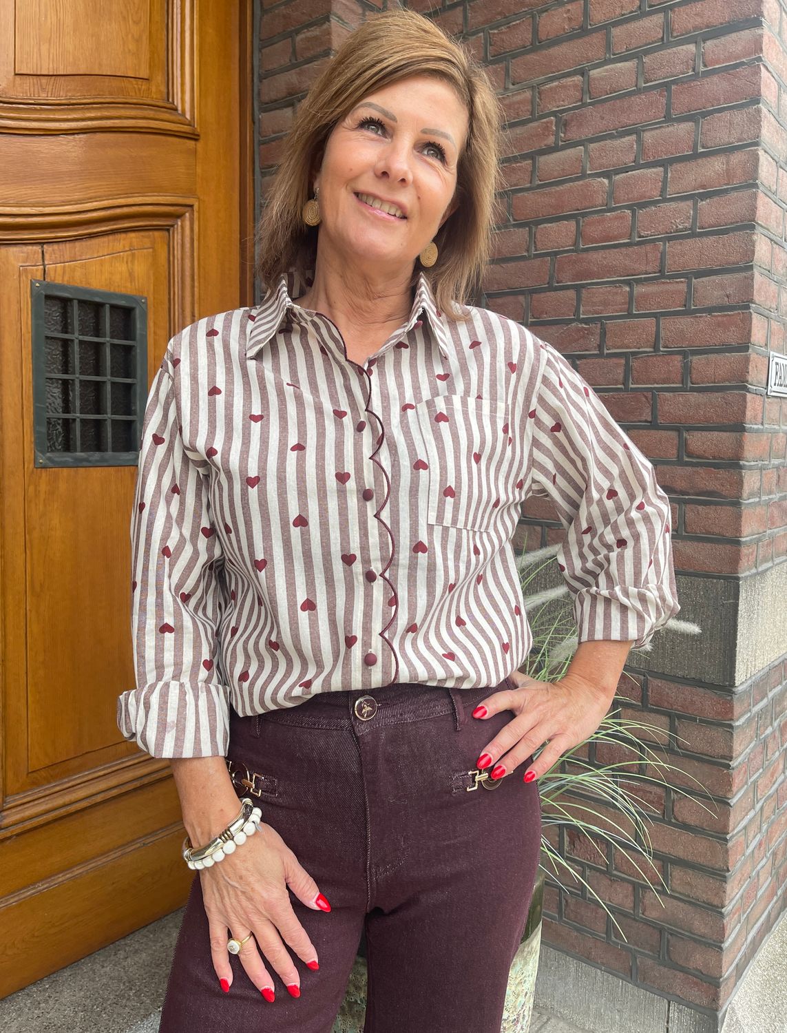 Blouse met Streepjes en Hartjes
