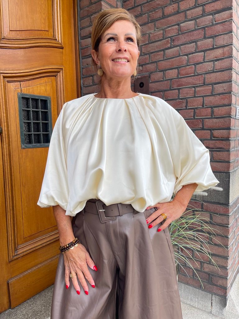 Satijnen Ballon Blouse - Beige