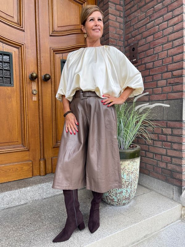Satijnen Ballon Blouse - Beige