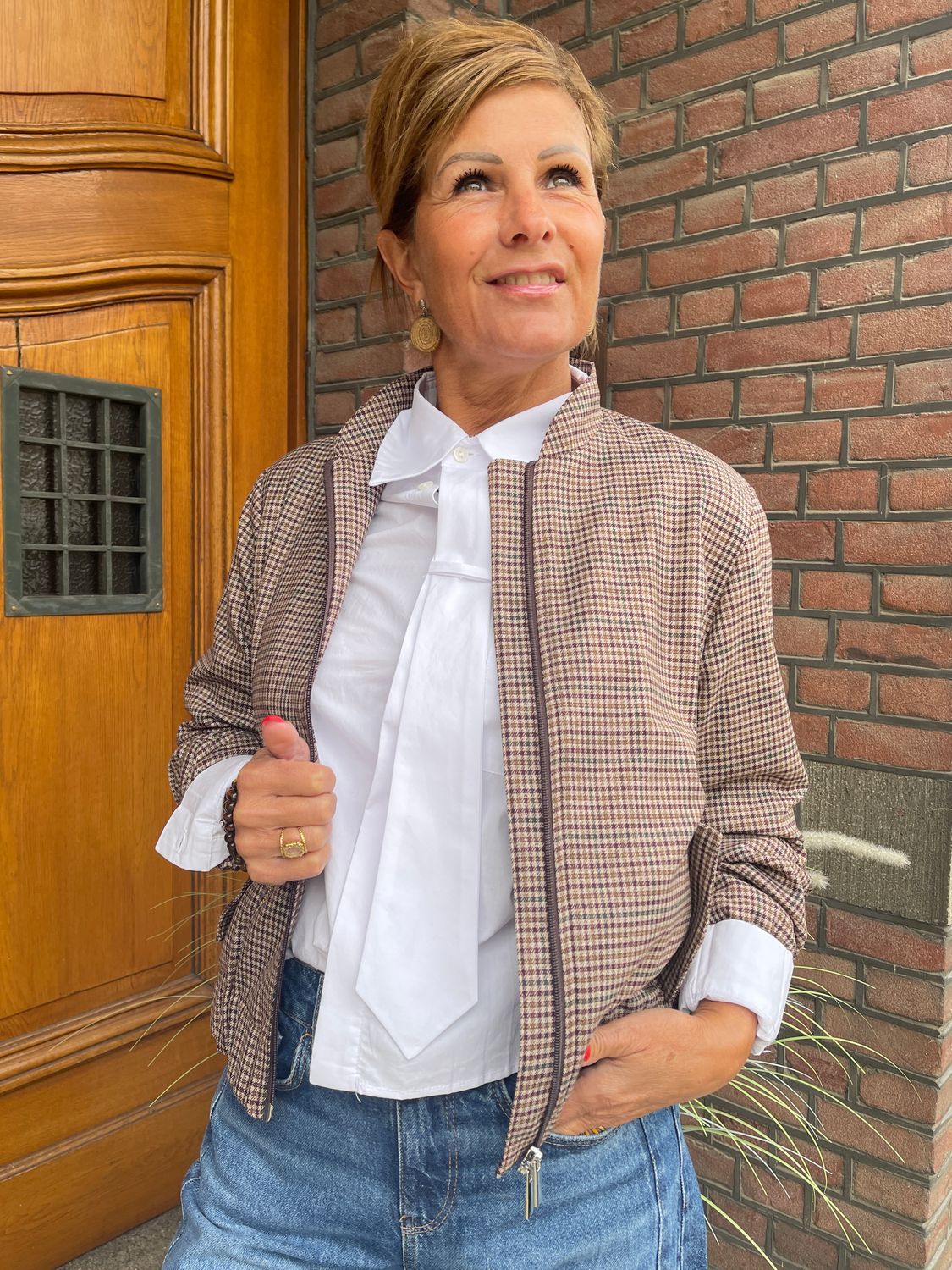 Bomber Jacket met Check Print
