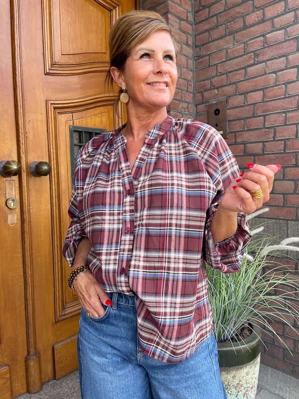 Geruite Blouse Mona - Bordeaux