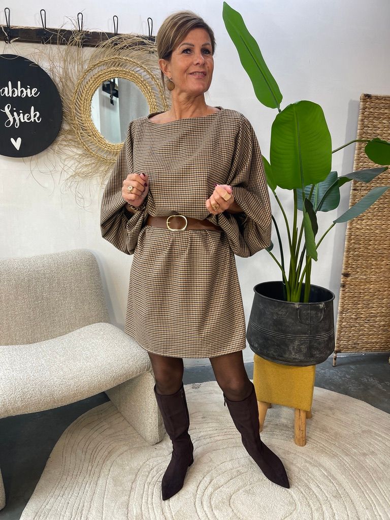 Jurk met Mini Ruit - Camel