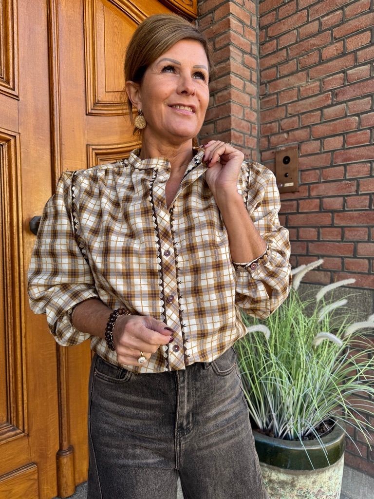 Checkered Blouse Camel