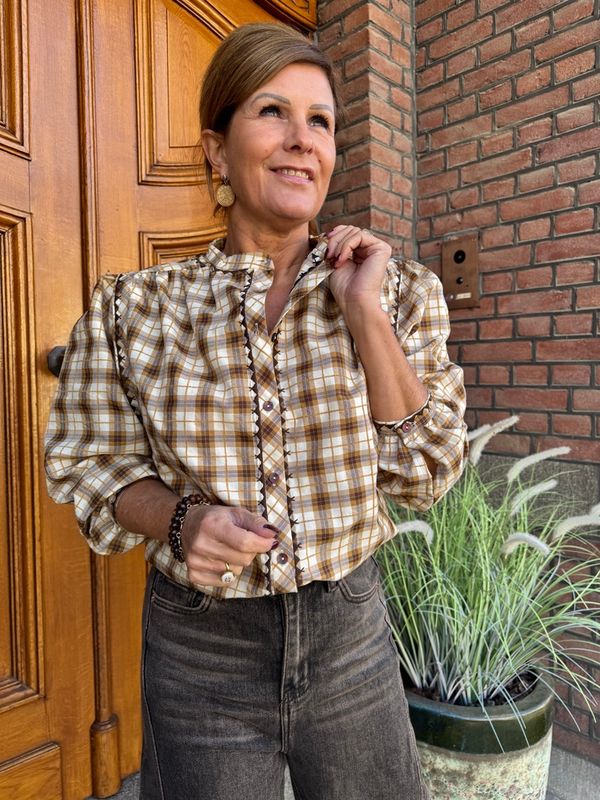 Checkered Blouse Camel