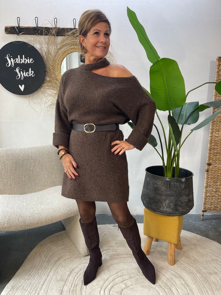 Jurk met Open Kraag - Choco