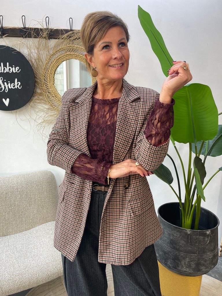 Geruite Blazer Bordeaux