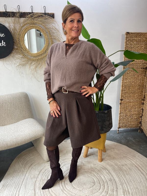 Trui Angora met VHals - Taupe