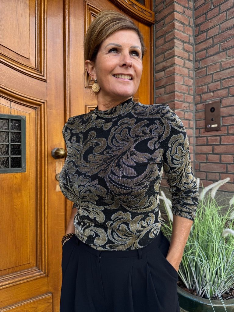 Top Tweeka met Gouden Print - Zwart