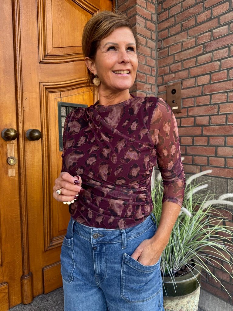 Mesh Top met Print - Bordeaux