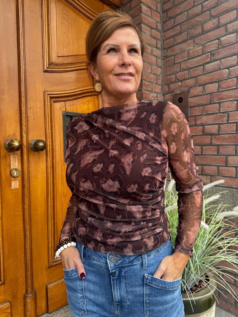 Mesh Top met Print - Donkerbruin