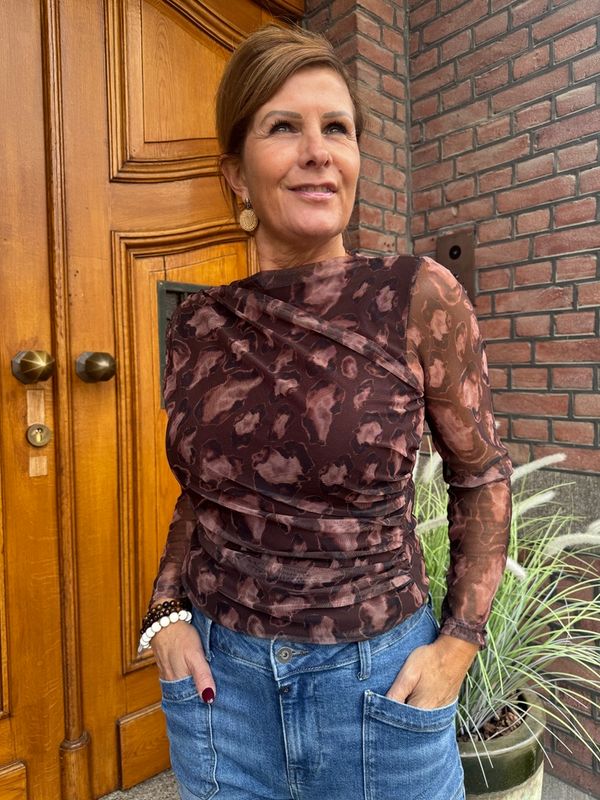 Mesh Top met Print - Donkerbruin