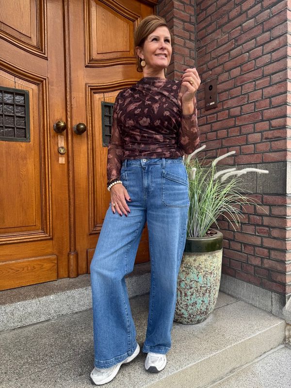 Mesh Top met Print - Donkerbruin