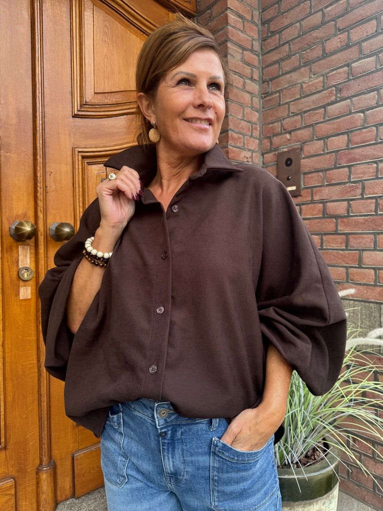 Oversized Uni Blouse met Ballonmouw - Choco