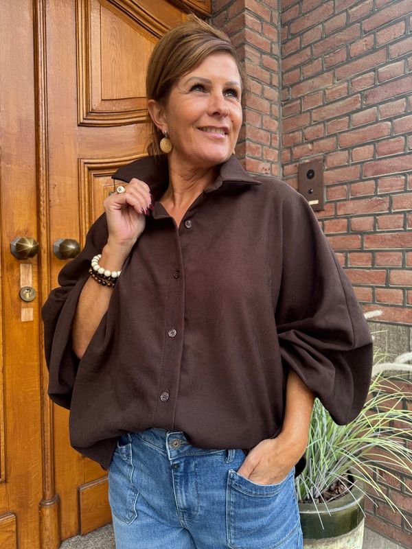 Oversized Uni Blouse met Ballonmouw - Choco
