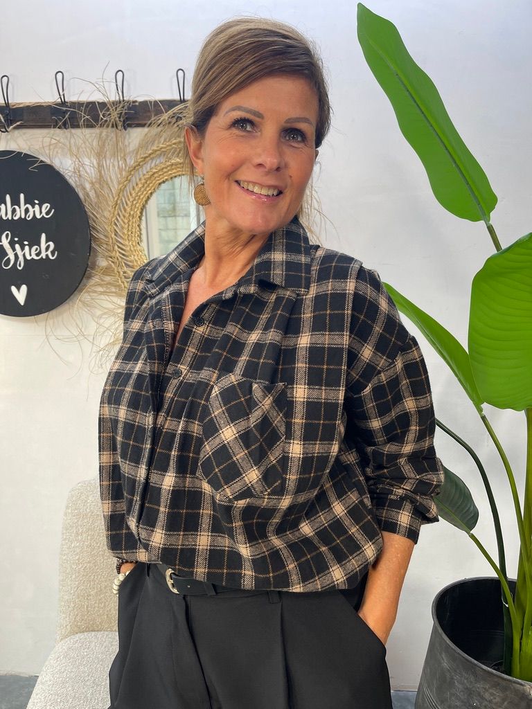 Ruit Blouse Ballon - Zwart